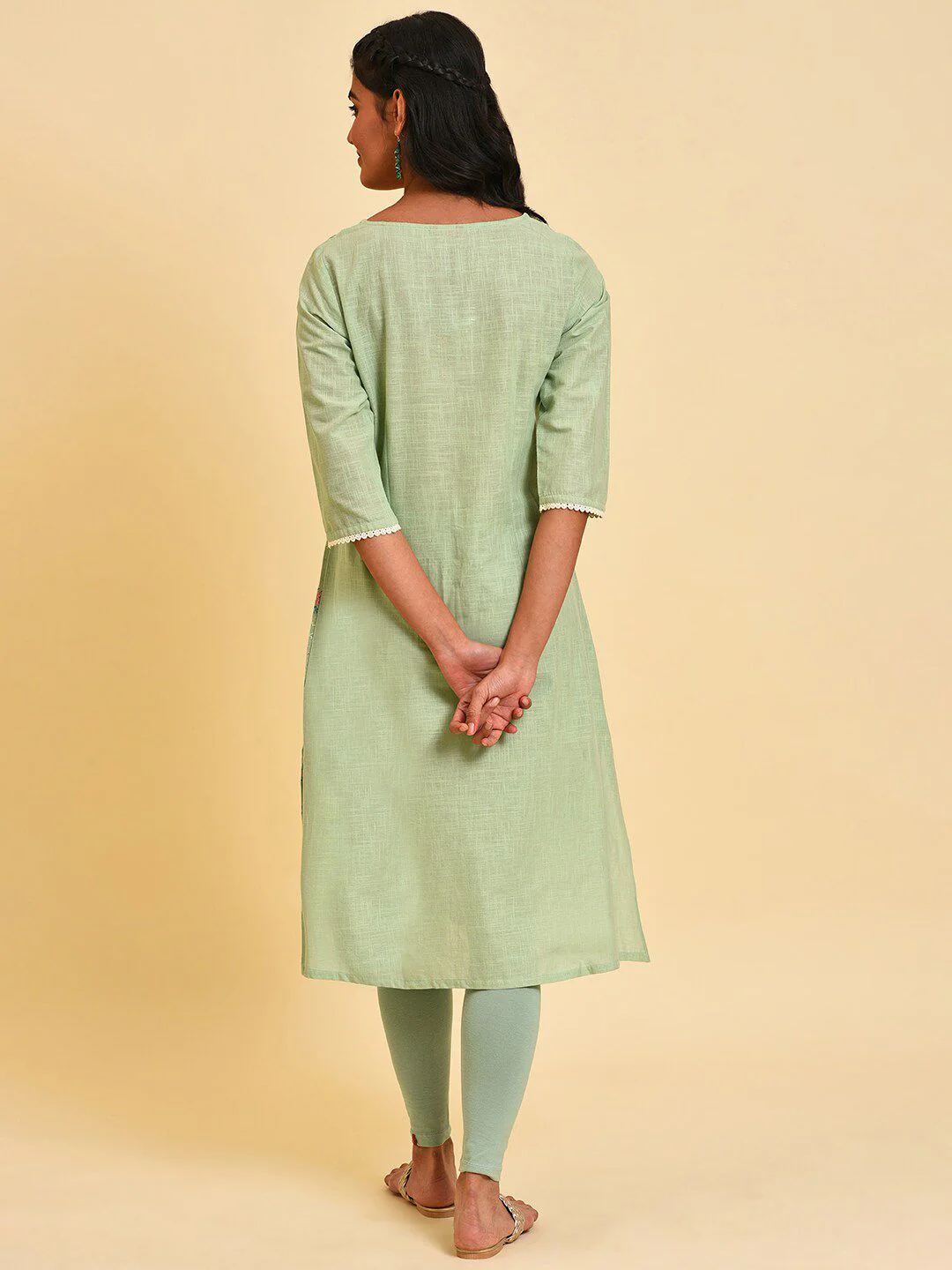 W Floral Printed Pure Cotton Straight Kurta - Image 6