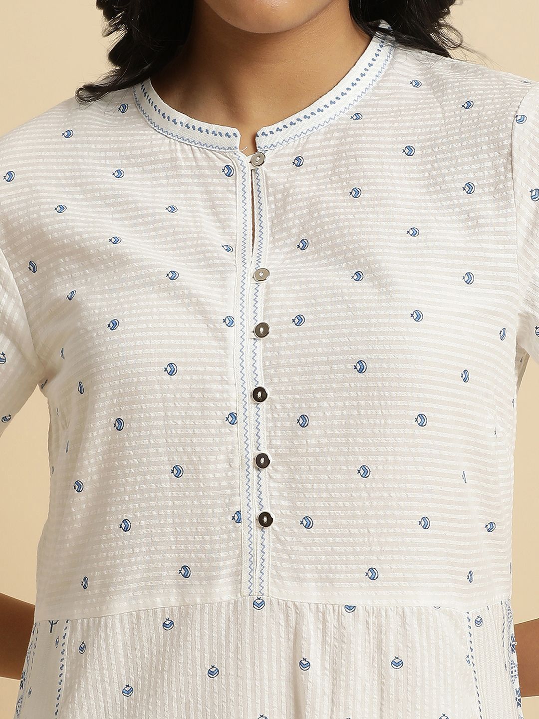 W Floral Printed Pure Cotton Straight Kurta with Trousers - Image 2