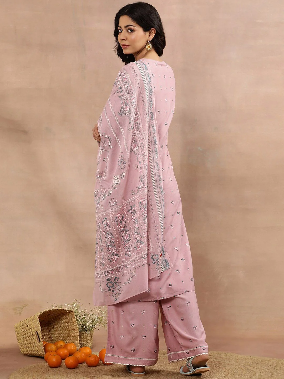 W Floral Printed Regular Thread Work Kurta with Trousers & With Dupatta - Image 4