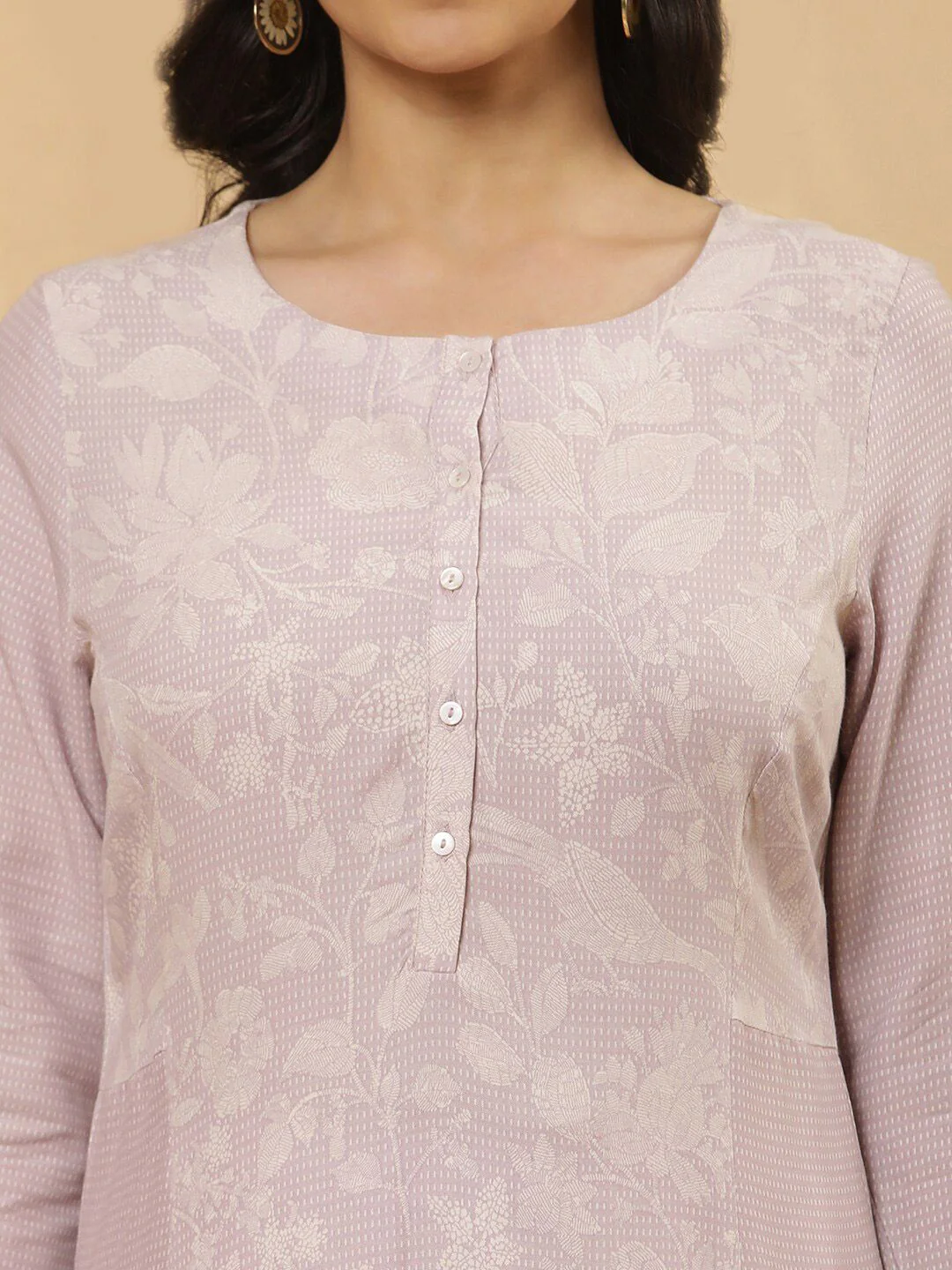 W Floral Printed Round Neck A-Line Kurta With Legging - Image 2