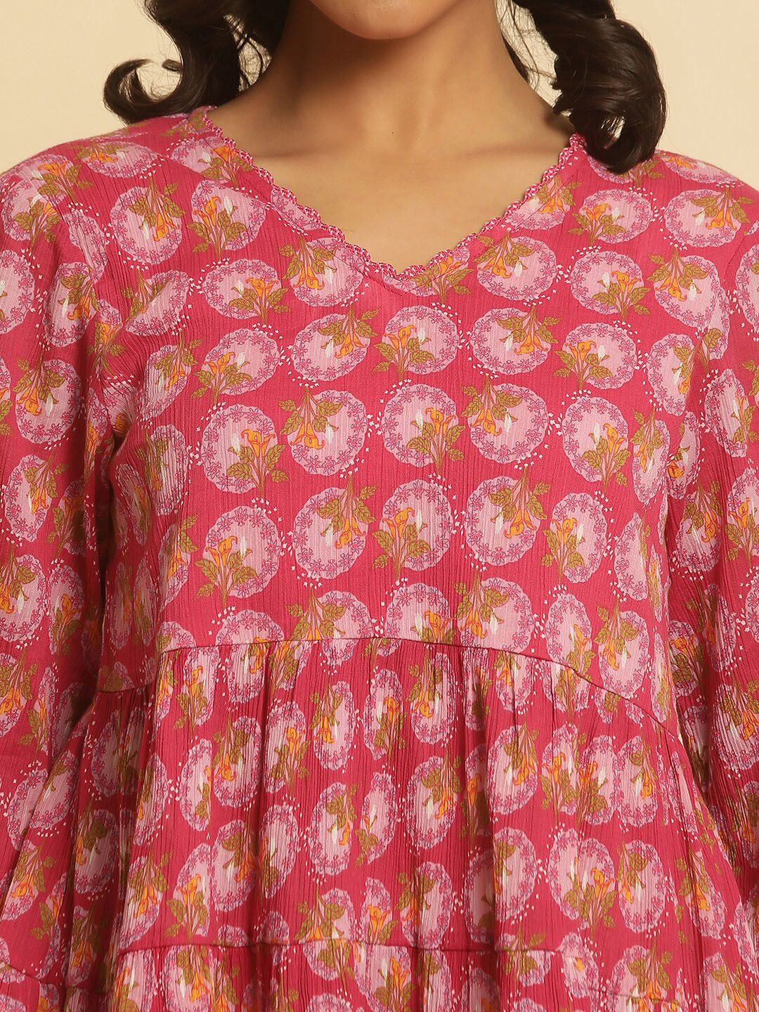 W Floral Printed V-Neck Pure Cotton Top - Image 2