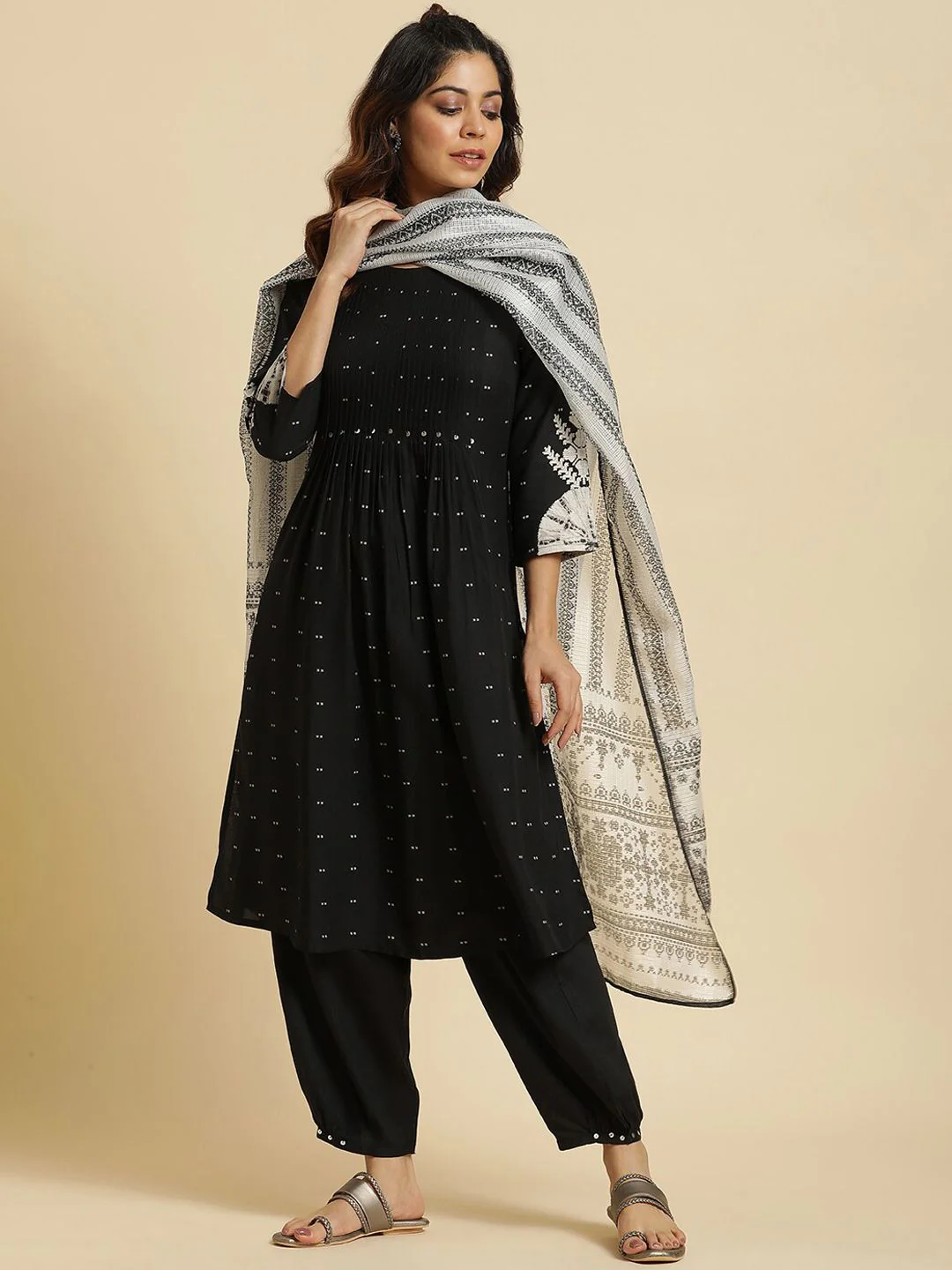 W Geometric Printed Sequinned A Line Kurta - Image 3