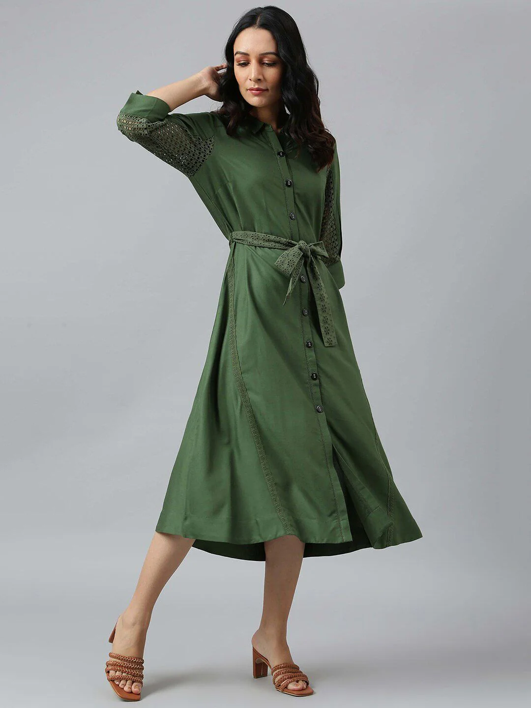 W Green A-Line Midi Dress - Image 4