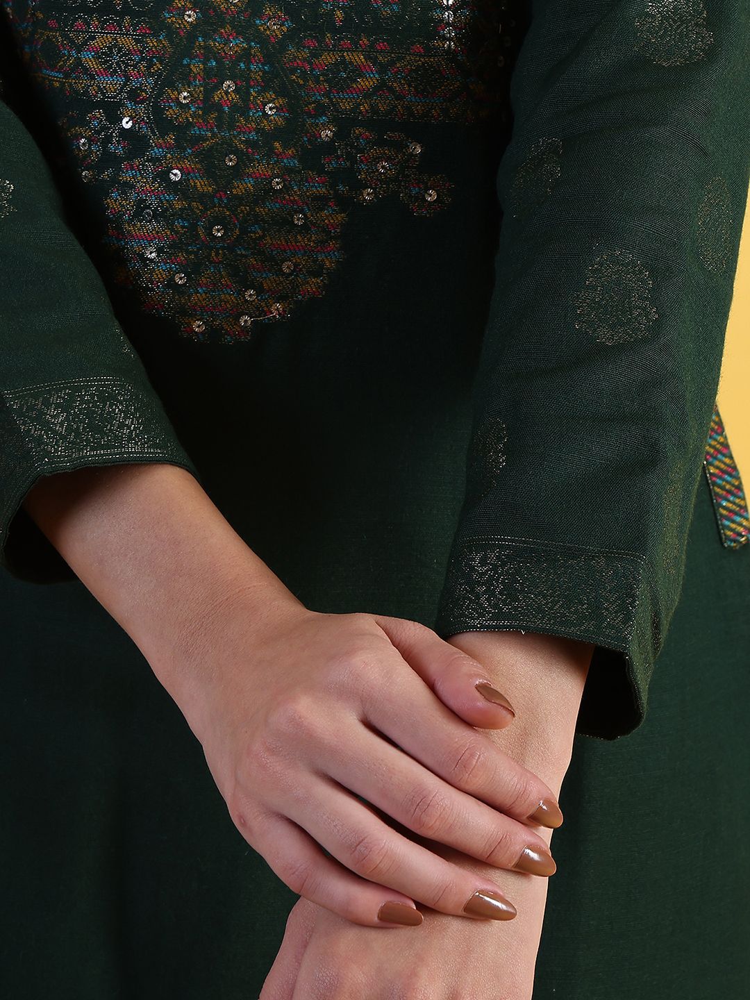 W Green Floral Embroidered Round Neck Straight Kurta With Trousers And Dupatta - Image 7