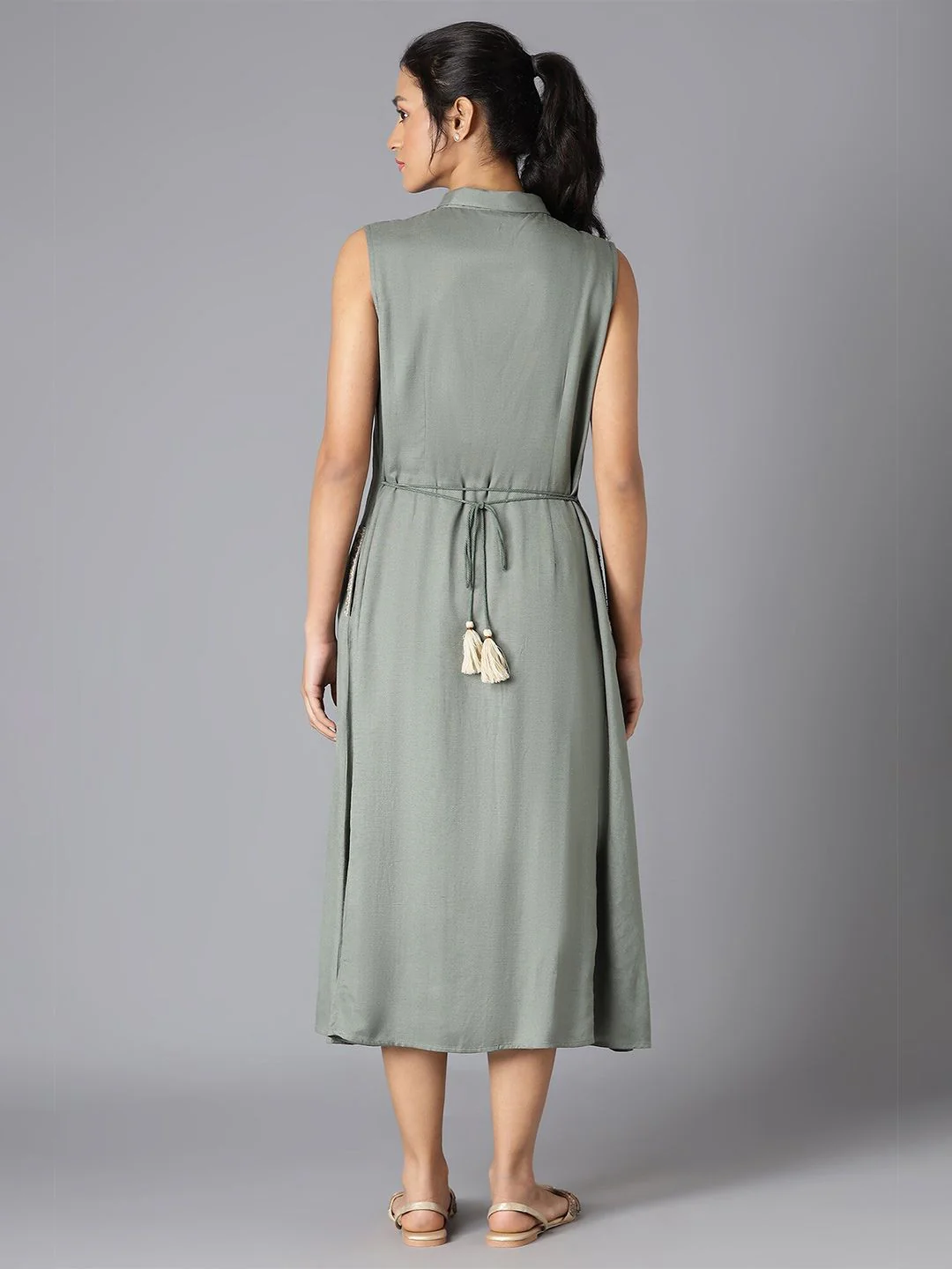 W Green & White Floral Embroidered Shirt Midi Dress - Image 5