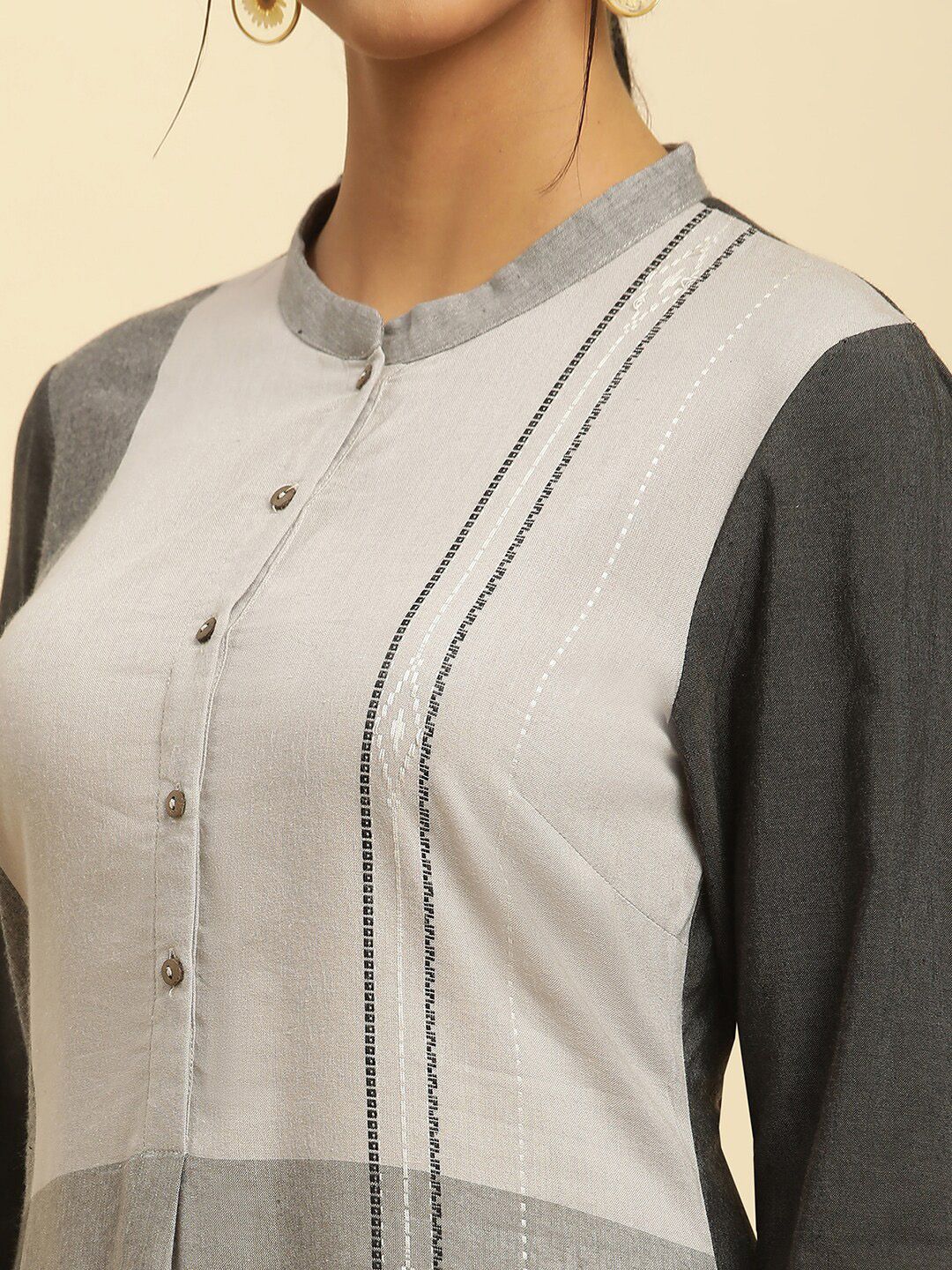 W Grey Mandarin Collar Straight Kurta - Image 7