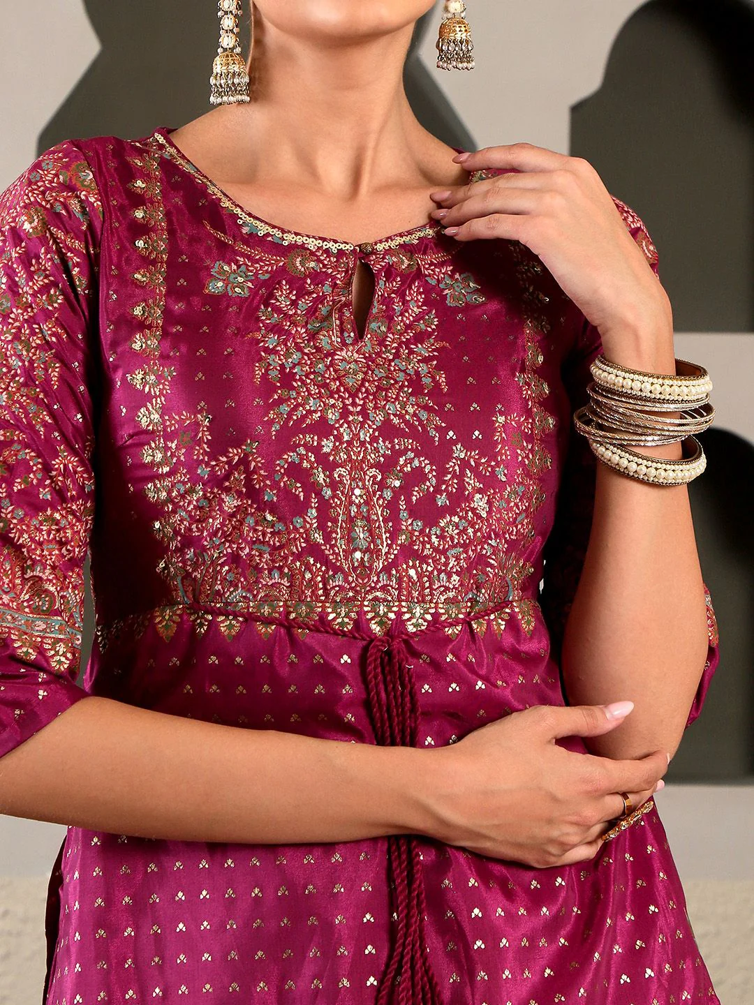 W Maroon & Gold-Toned Ethnic Motifs Ethnic Maxi Maxi Dress - Image 2