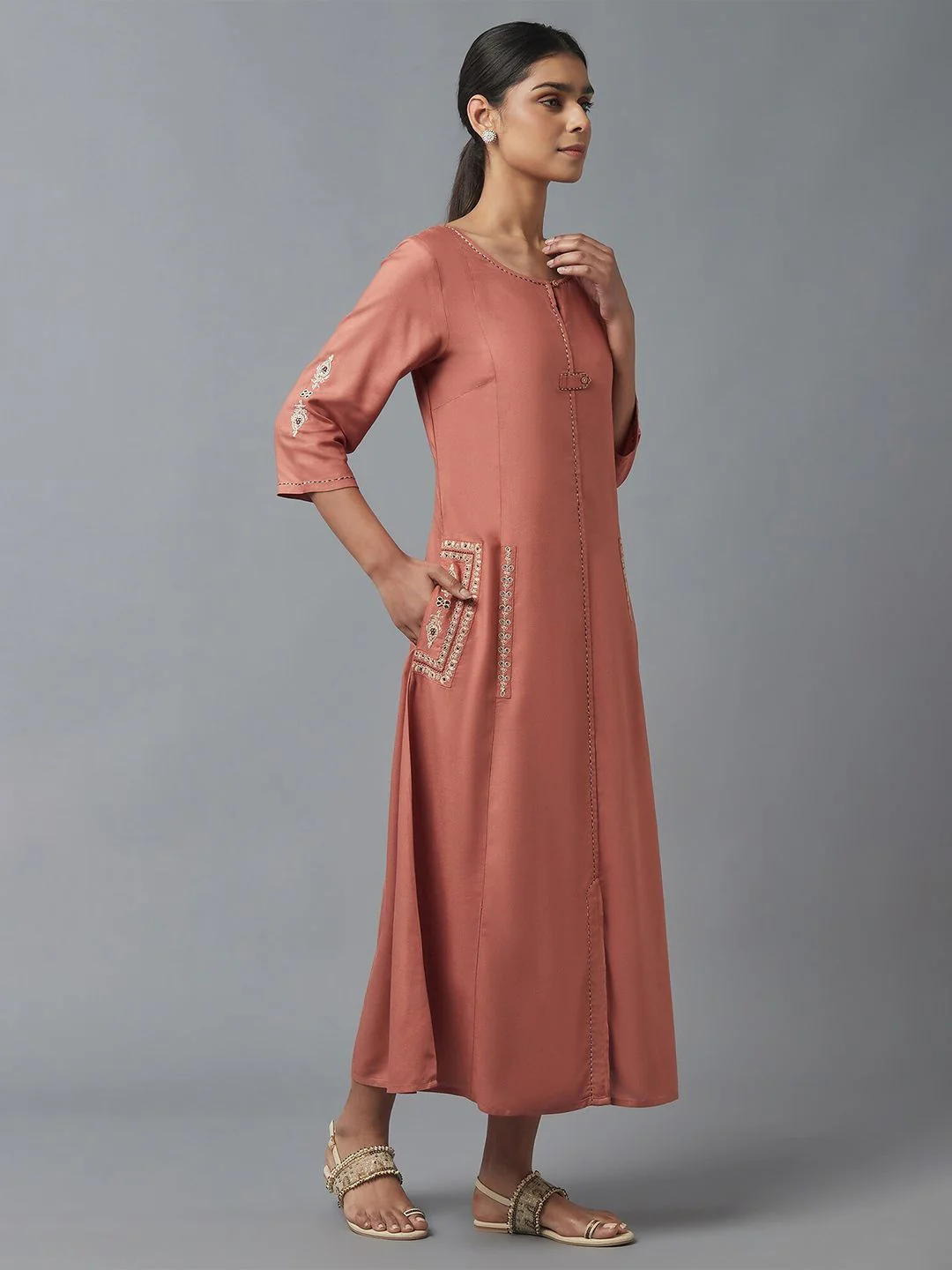W Orange A-Line Maxi Dress - Image 3