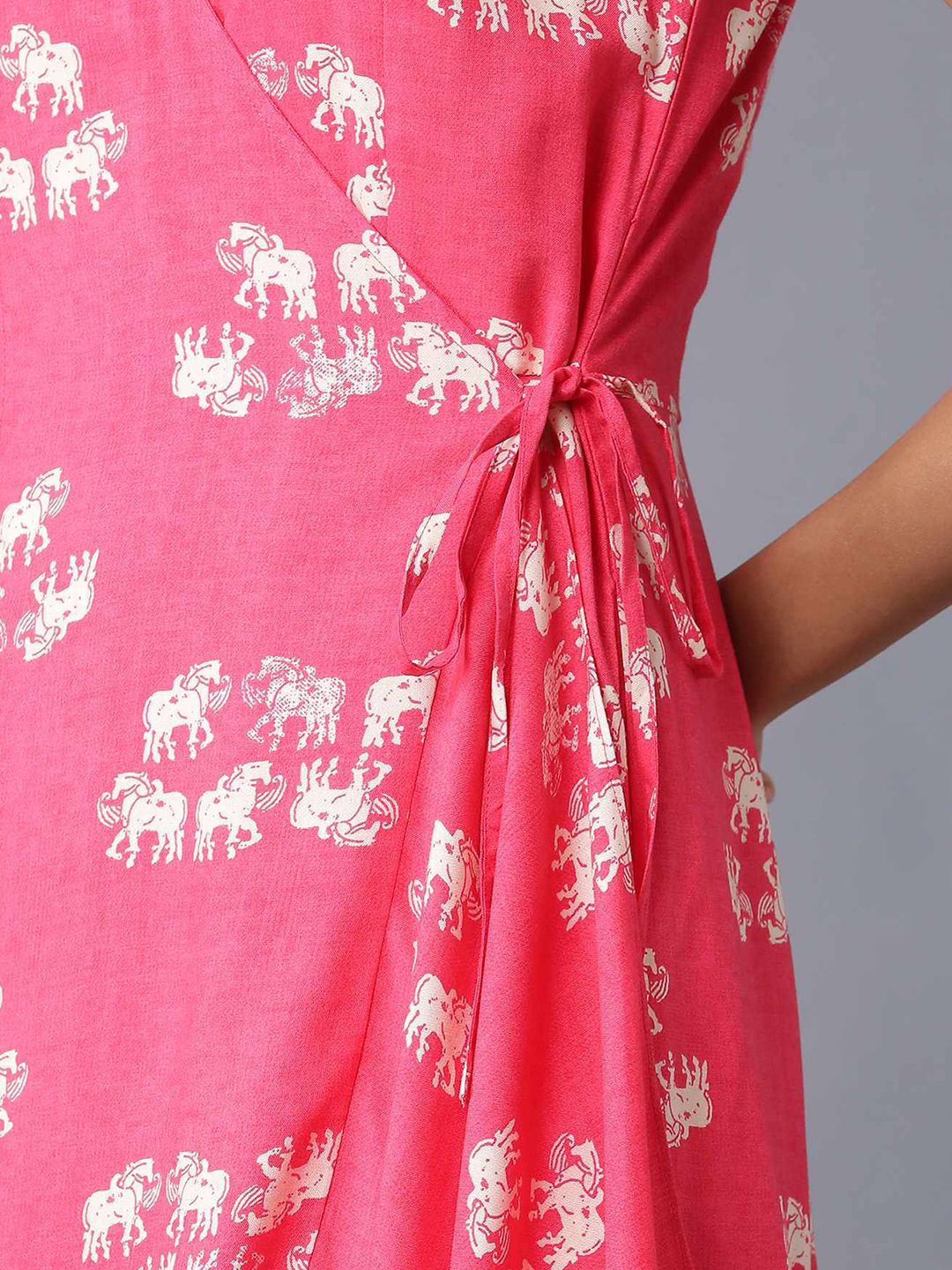 W Pink & Off-White Printed Ethnic Layered Basic Jumpsuit - Image 6
