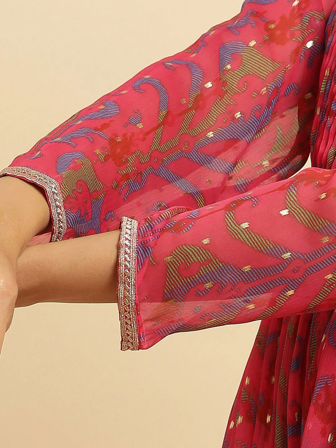 W Pink Self Design Embellished Maxi Ethnic Dress - Image 7