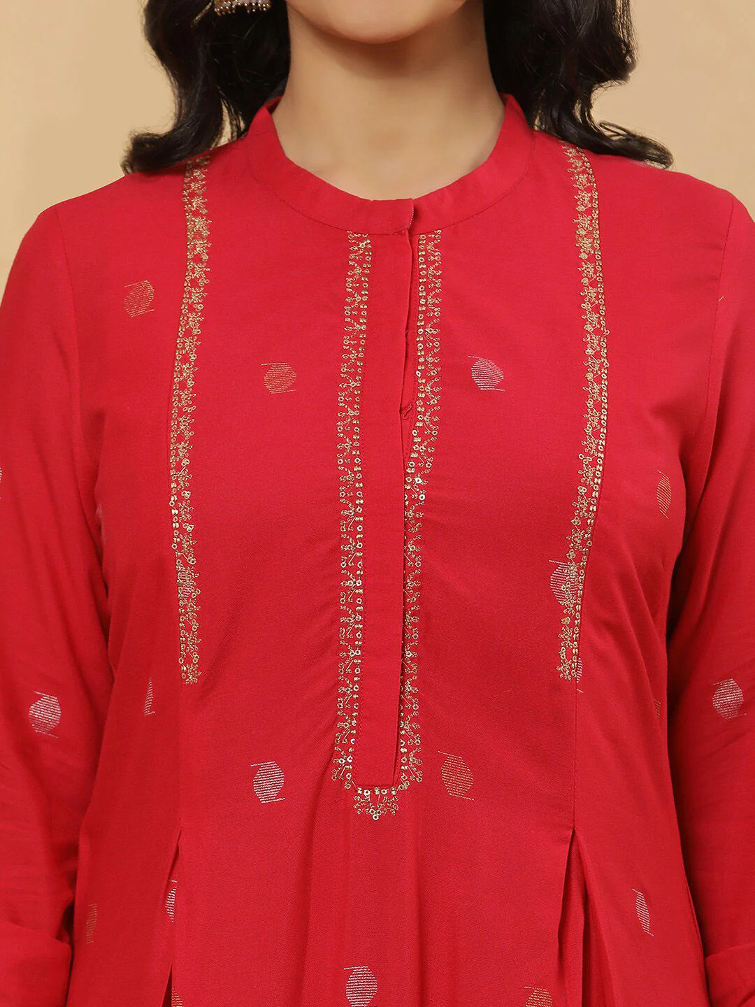 W Printed Mandarin Collar Regular Kurta with Trousers - Image 2