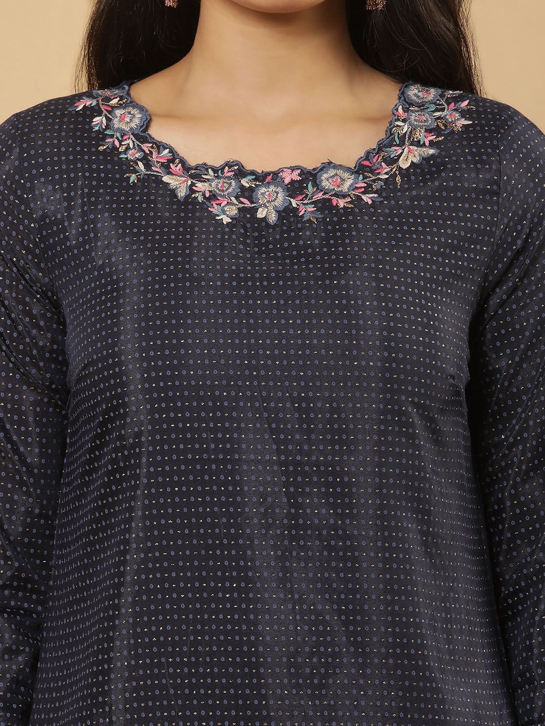 W Printed Regular Thread Work Kurta with Sharara - Image 2