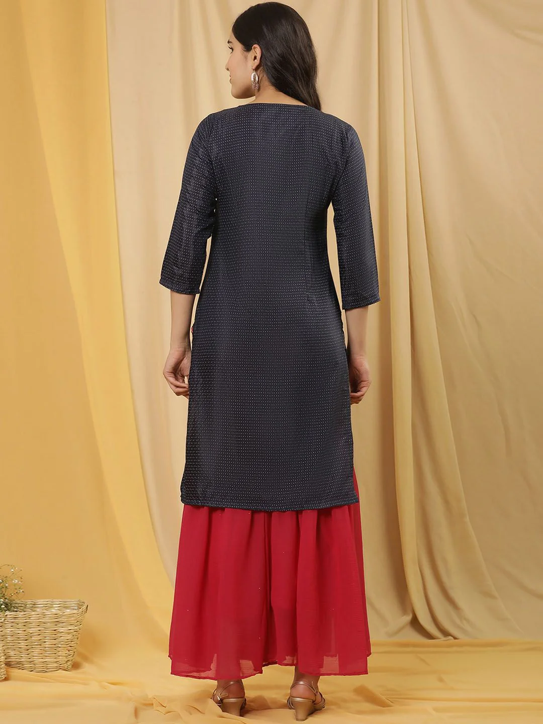 W Printed Regular Thread Work Kurta with Sharara - Image 4