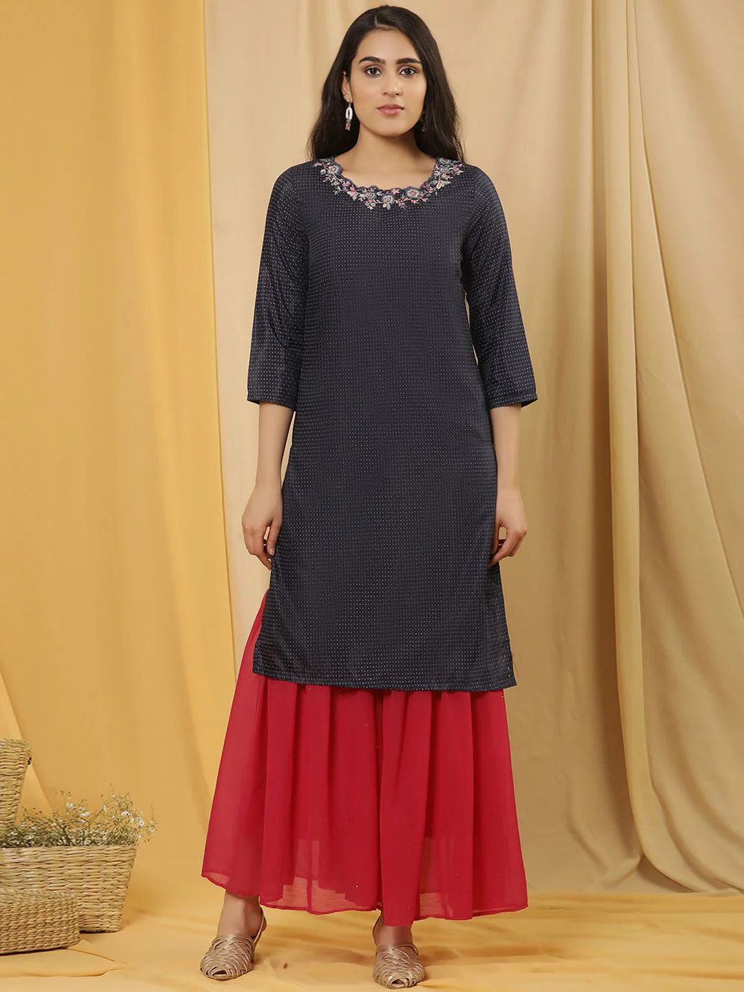 W Printed Regular Thread Work Kurta with Sharara - Image 6