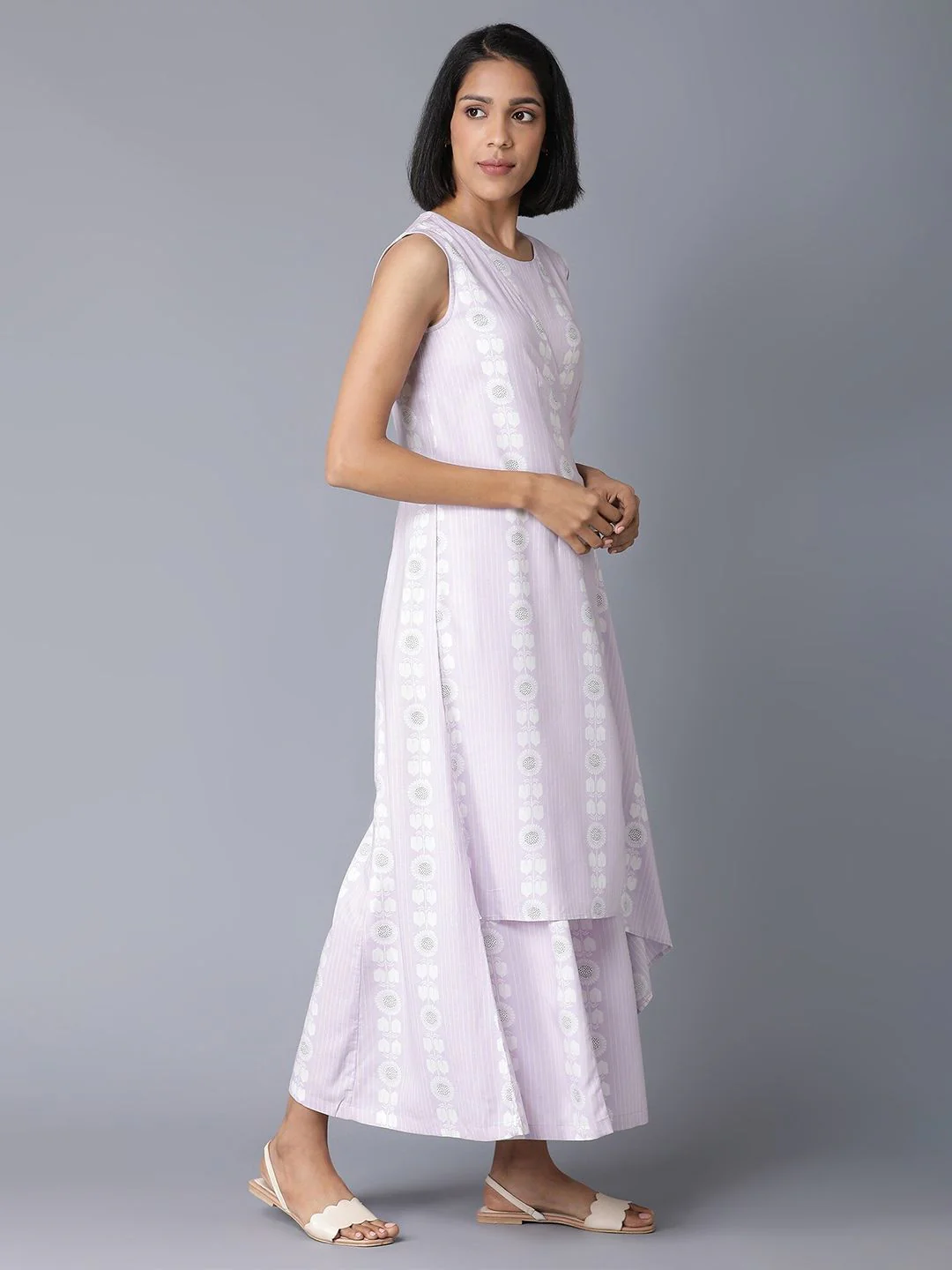 W Purple & White Printed Basic Jumpsuit - Image 3