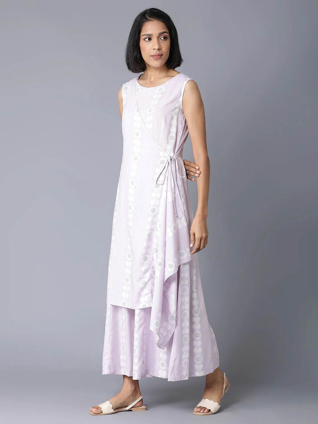 W Purple & White Printed Basic Jumpsuit - Image 4