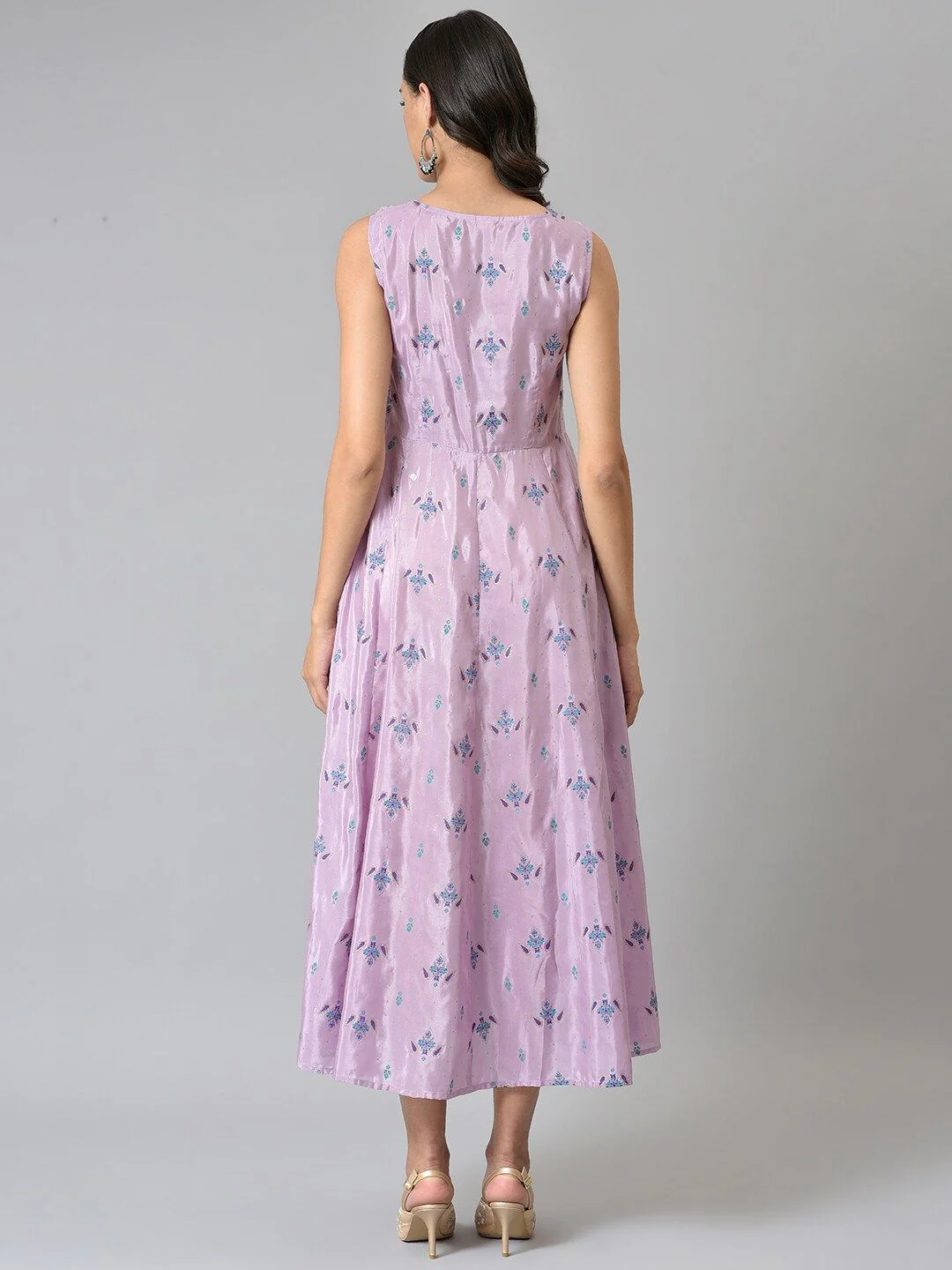 W Purple Women Floral Printed A-Line Midi Dress - Image 7