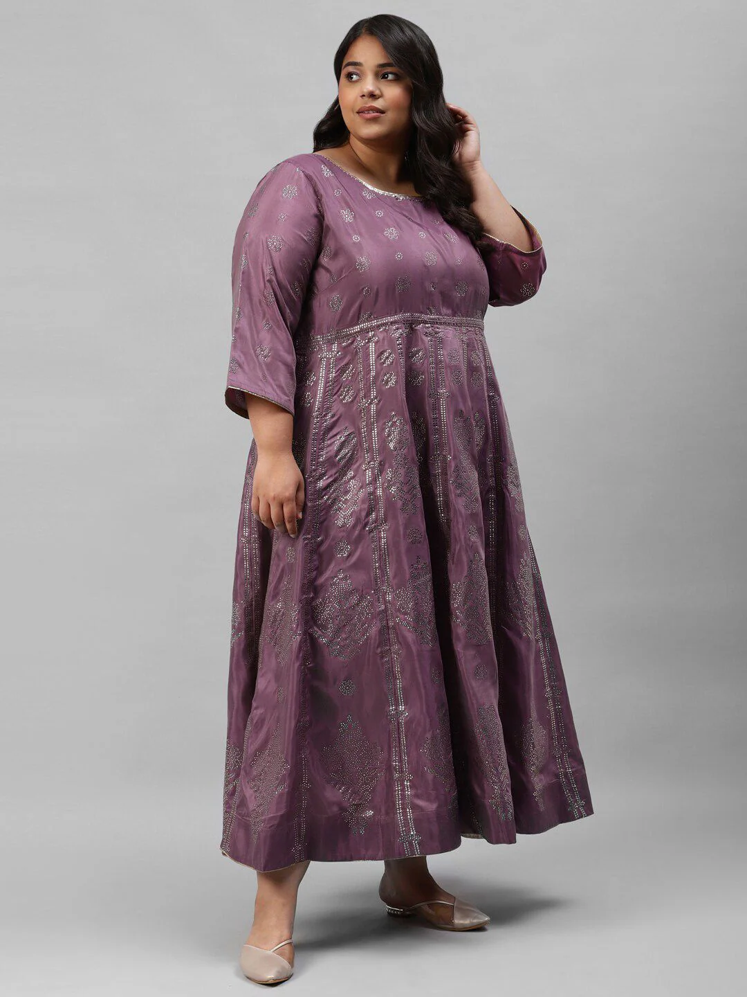 W Purple Women Plus Size Ethnic Motifs Maxi Dress - Image 3