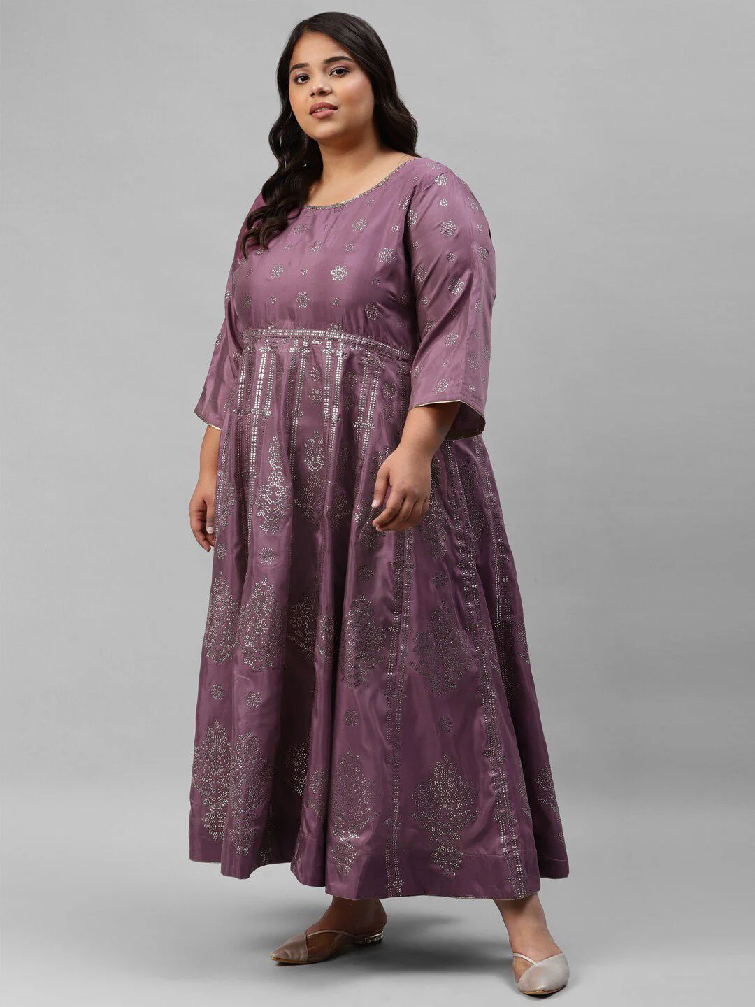 W Purple Women Plus Size Ethnic Motifs Maxi Dress - Image 5