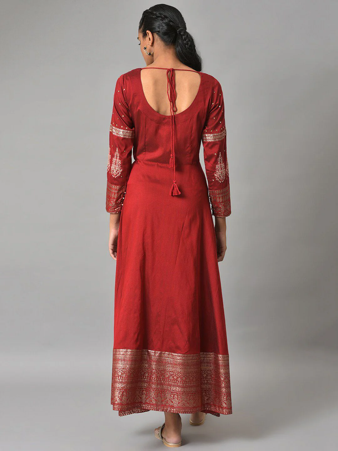 W Red Embellished Fit & Flare Maxi Ethnic Dress - Image 4