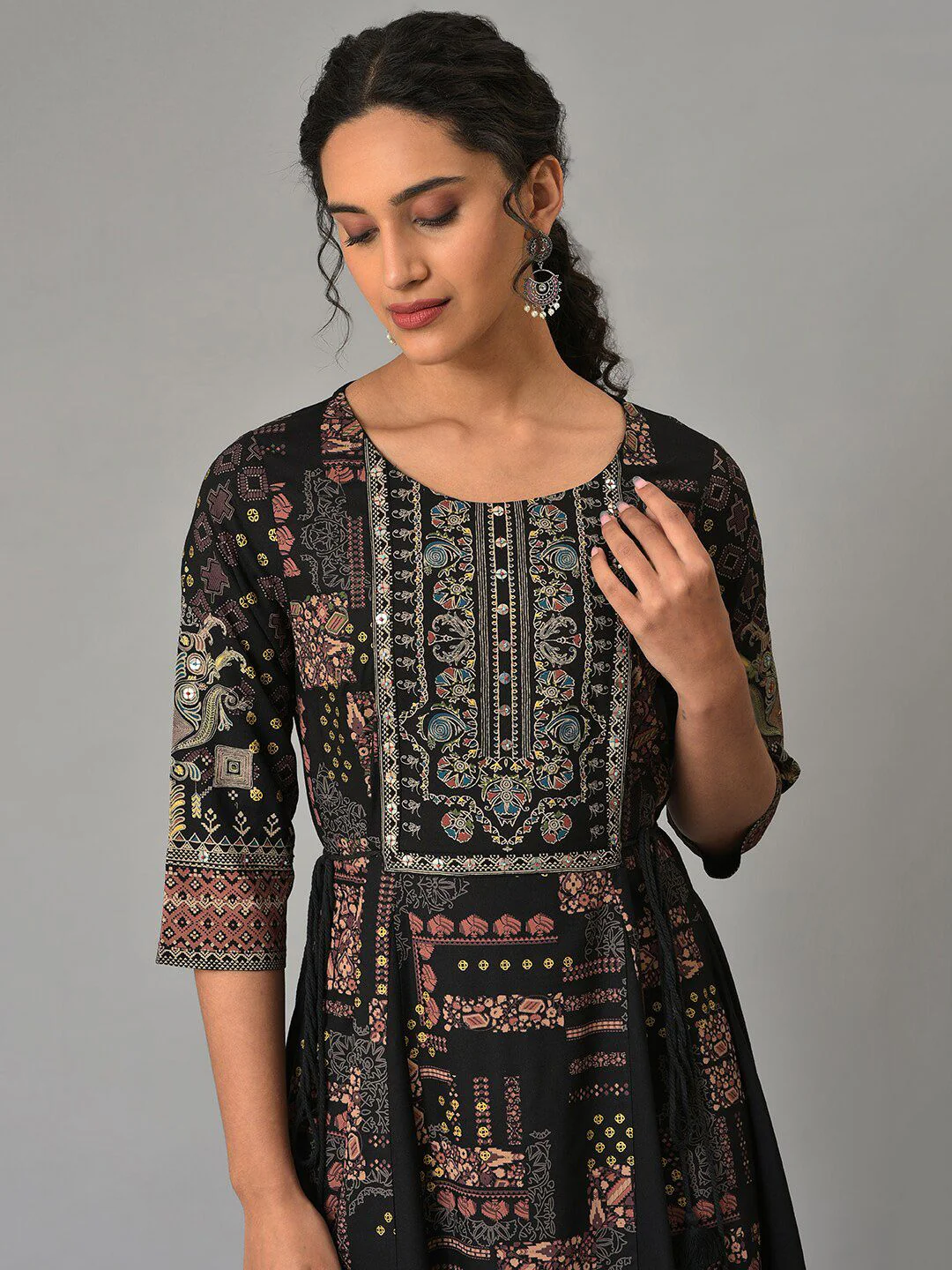 W Round Neck Ethnic Motifs Maxi Ethnic Dress - Image 2