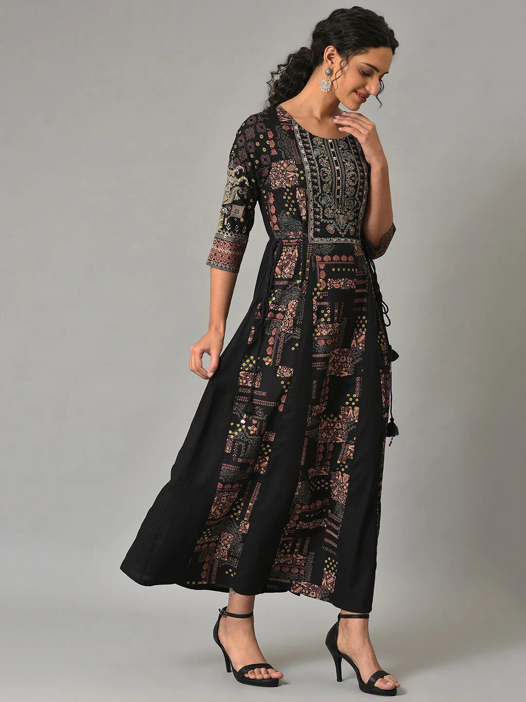 W Round Neck Ethnic Motifs Maxi Ethnic Dress - Image 3
