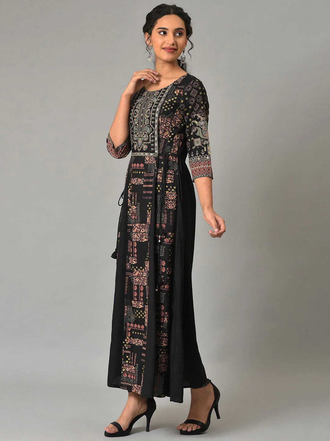 W Round Neck Ethnic Motifs Maxi Ethnic Dress - Image 5