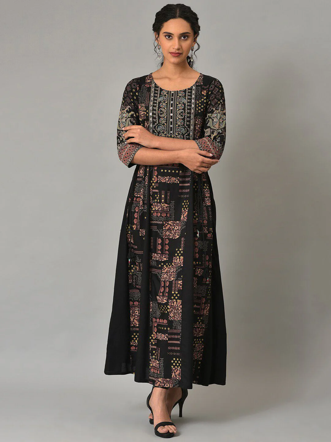 W Round Neck Ethnic Motifs Maxi Ethnic Dress - Image 6