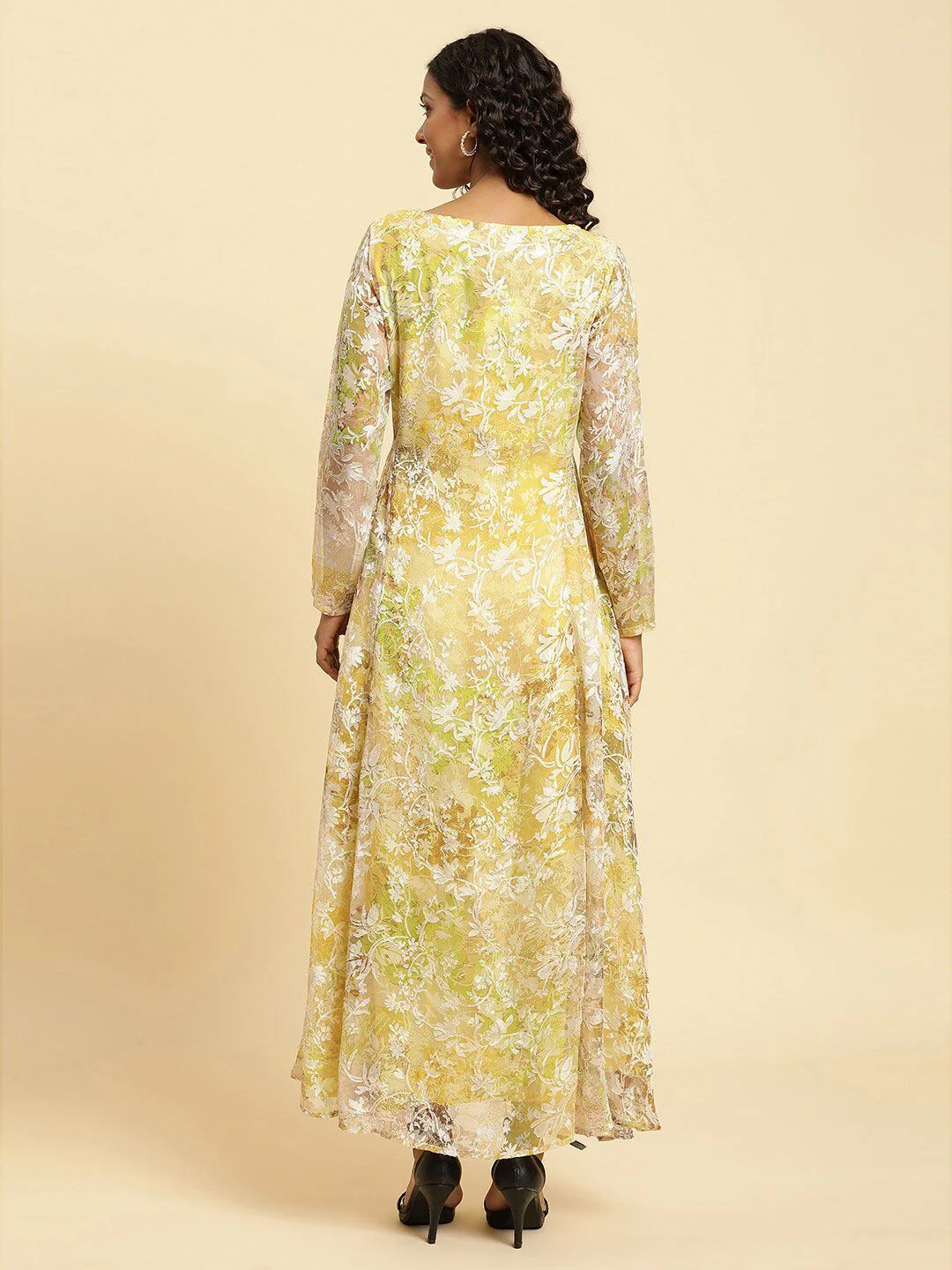 W Self Design Round Neck Maxi Dress - Image 4