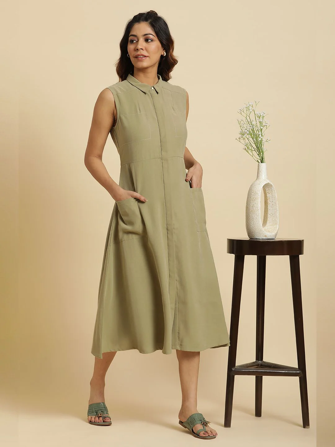 W Shirt Collar A-Line Dress - Image 6