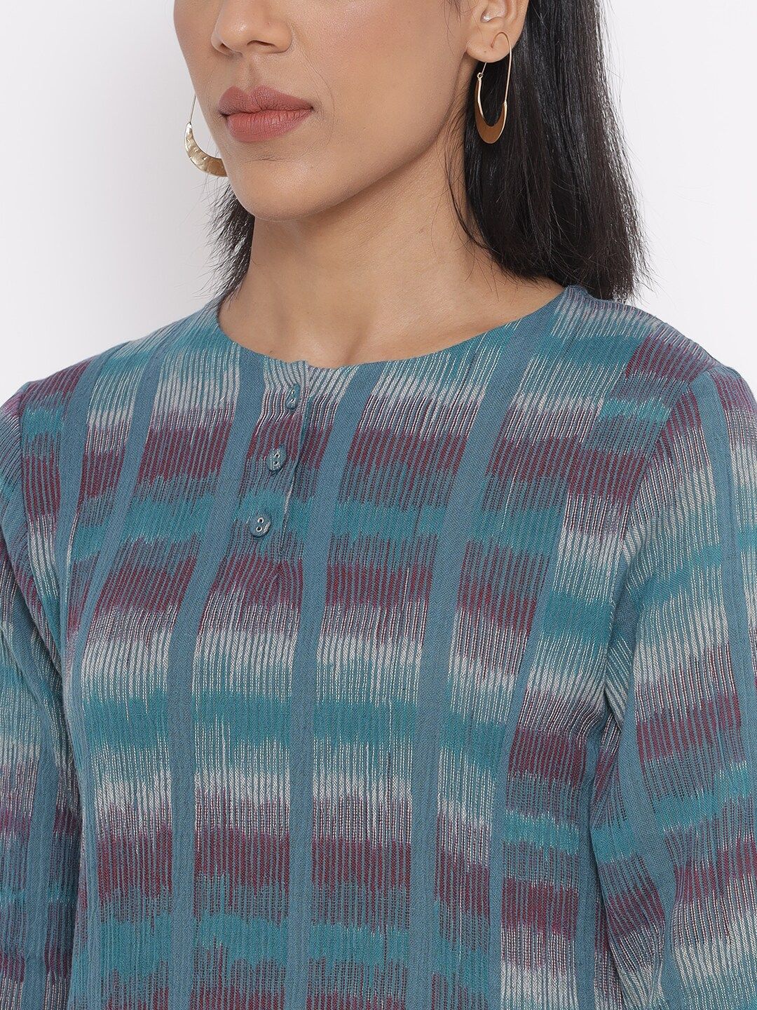 W Striped A-Line Midi Cotton Dress - Image 2