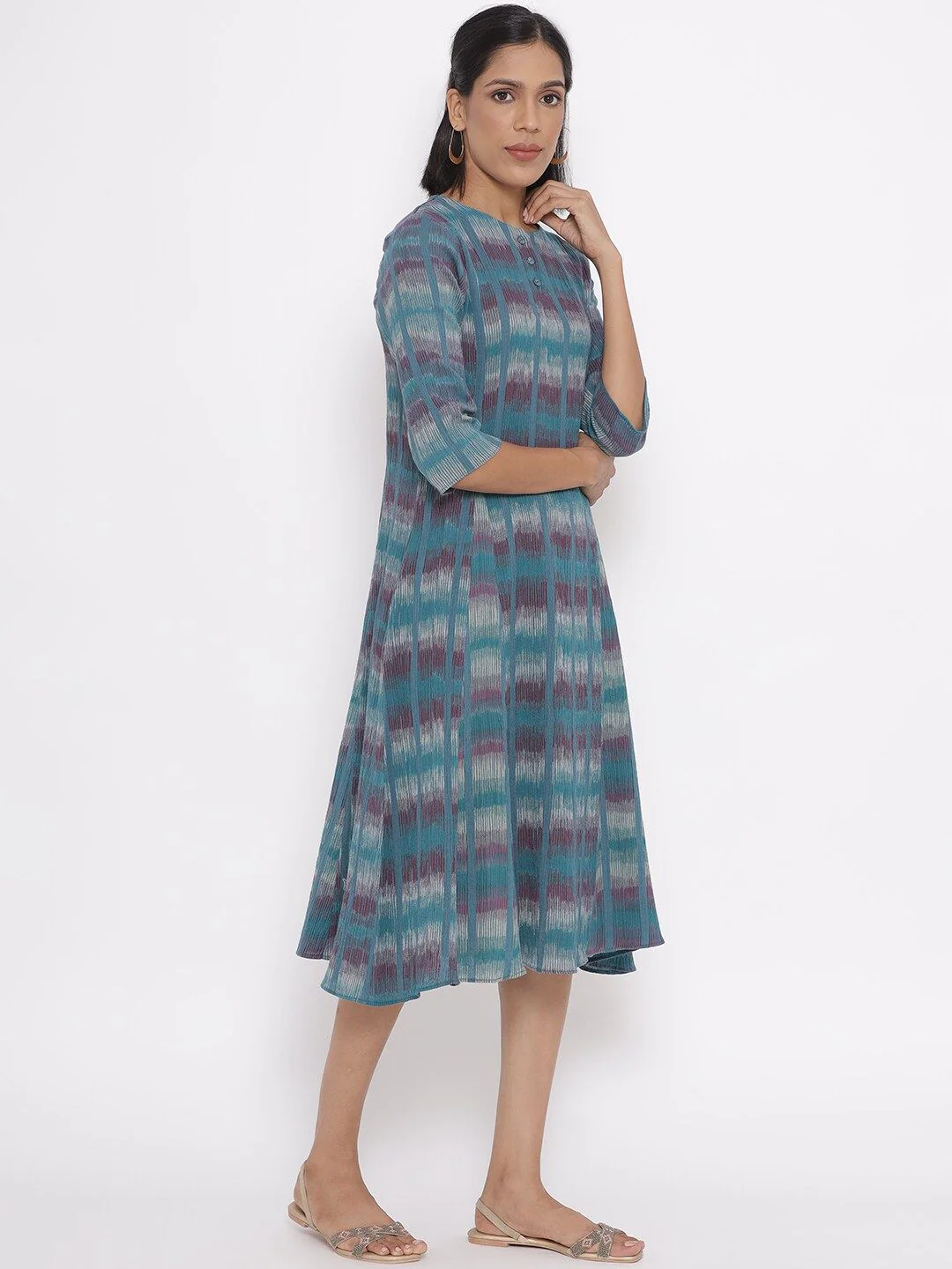 W Striped A-Line Midi Cotton Dress - Image 3