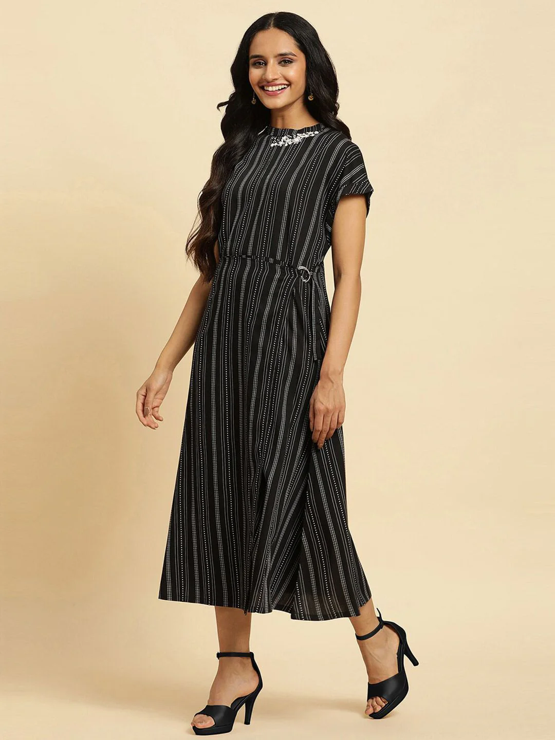W Striped Cotton A-Line Midi Dress - Image 5