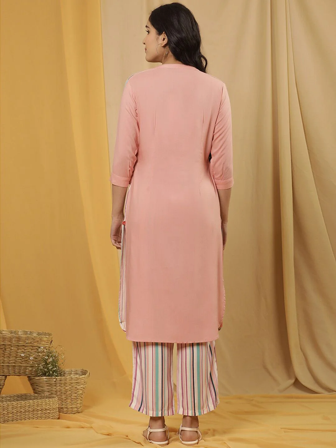 W Striped Printed Straight Kurta with Trouser - Image 3