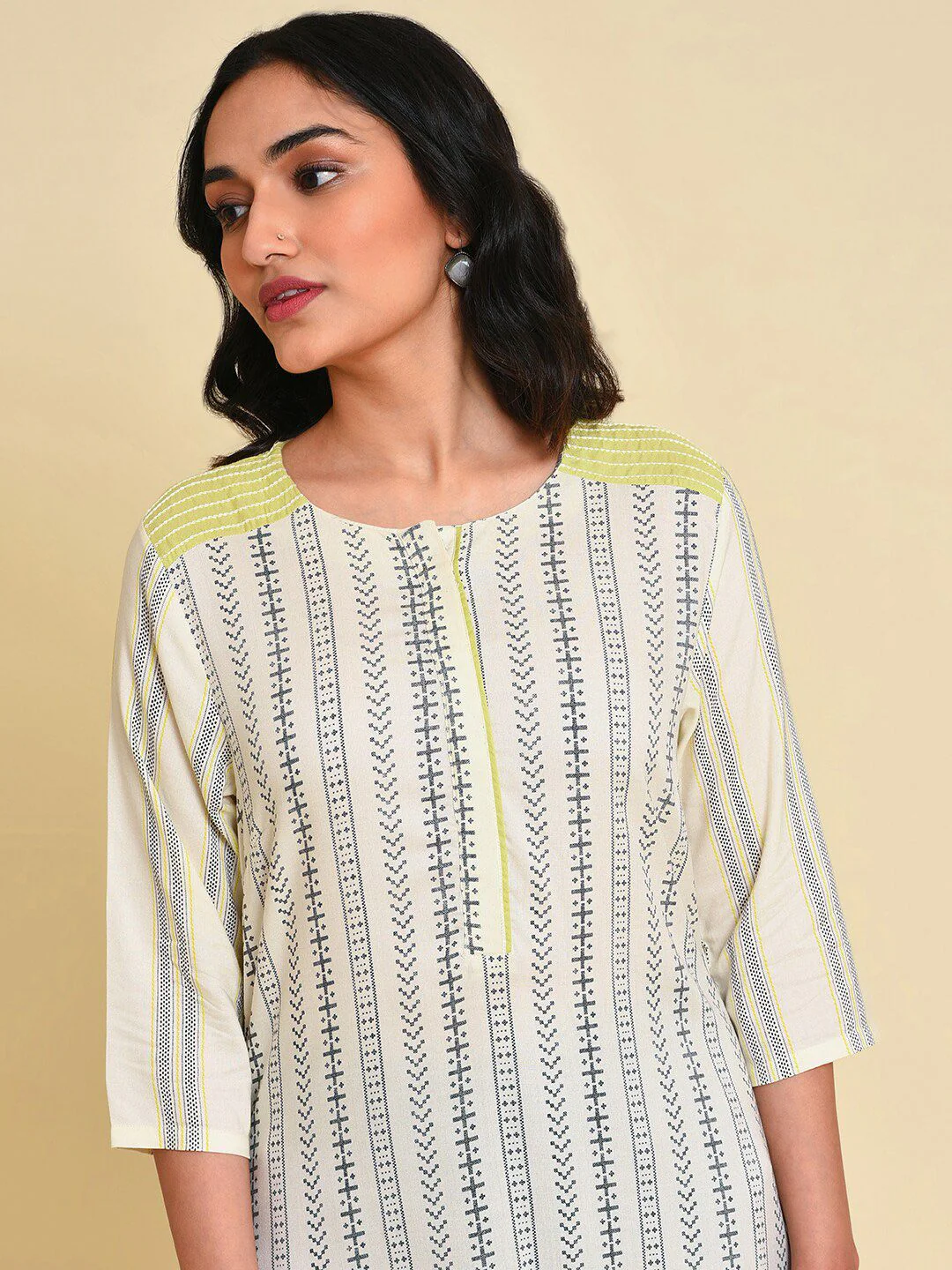 W Striped Thread Work Straight Kurta - Image 4