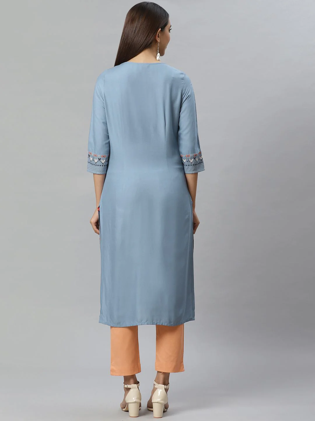 W Women Blue & Black Printed Straight Kurta - Image 5