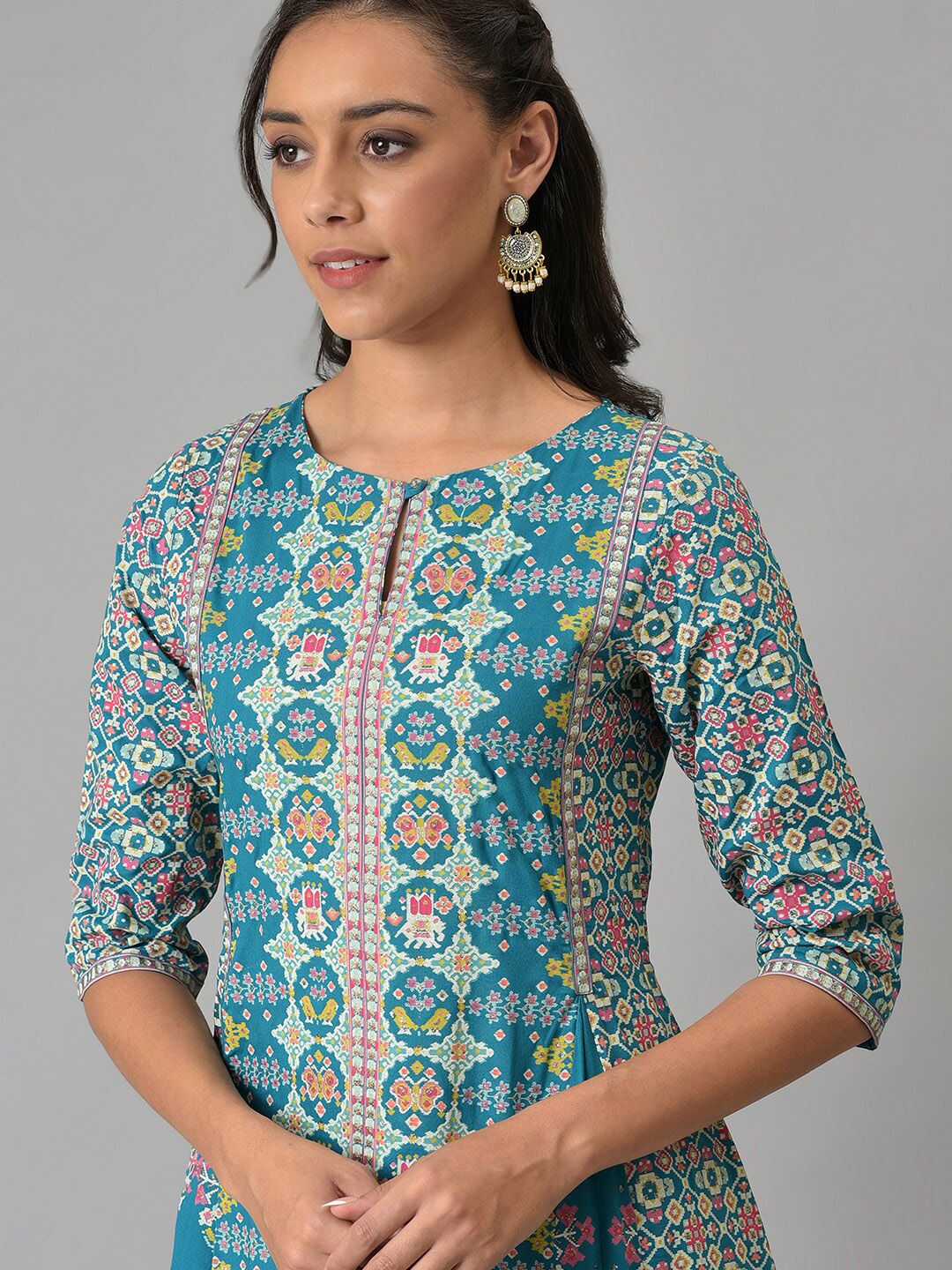 W Women Blue Ethnic Motifs Printed Anarkali Kurta - Image 2