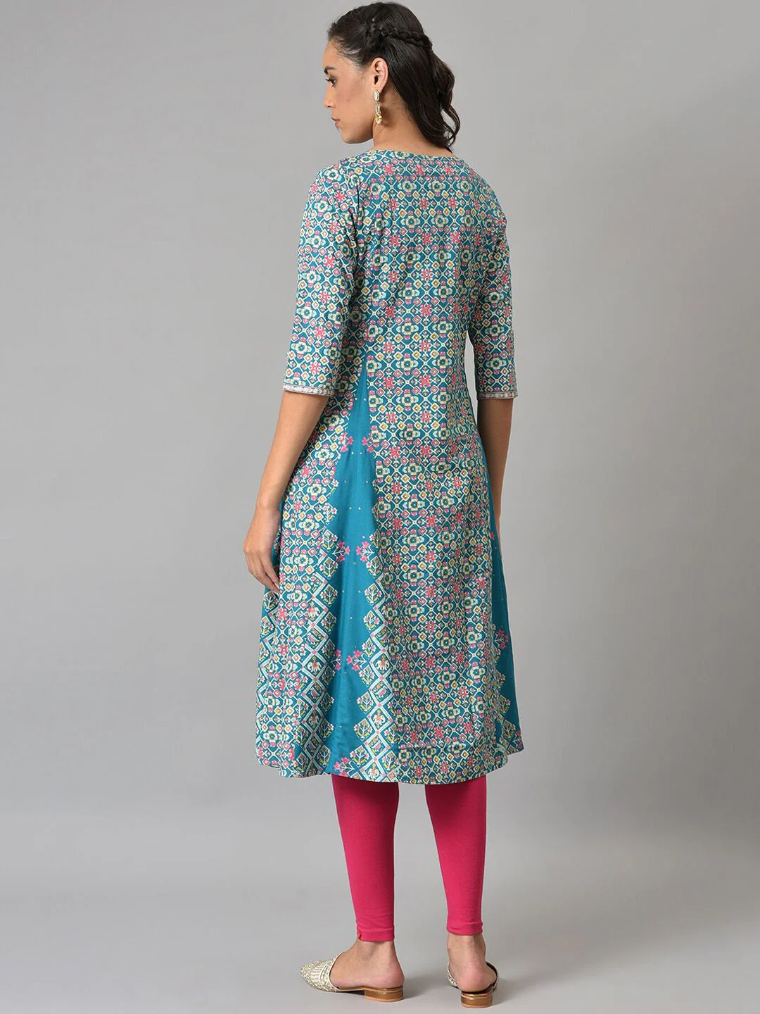 W Women Blue Ethnic Motifs Printed Anarkali Kurta - Image 4