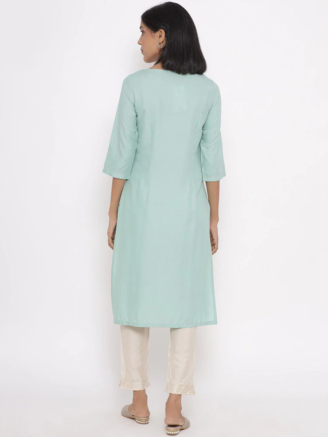 W Women Jacquard Kurta with Embroidered Yoke