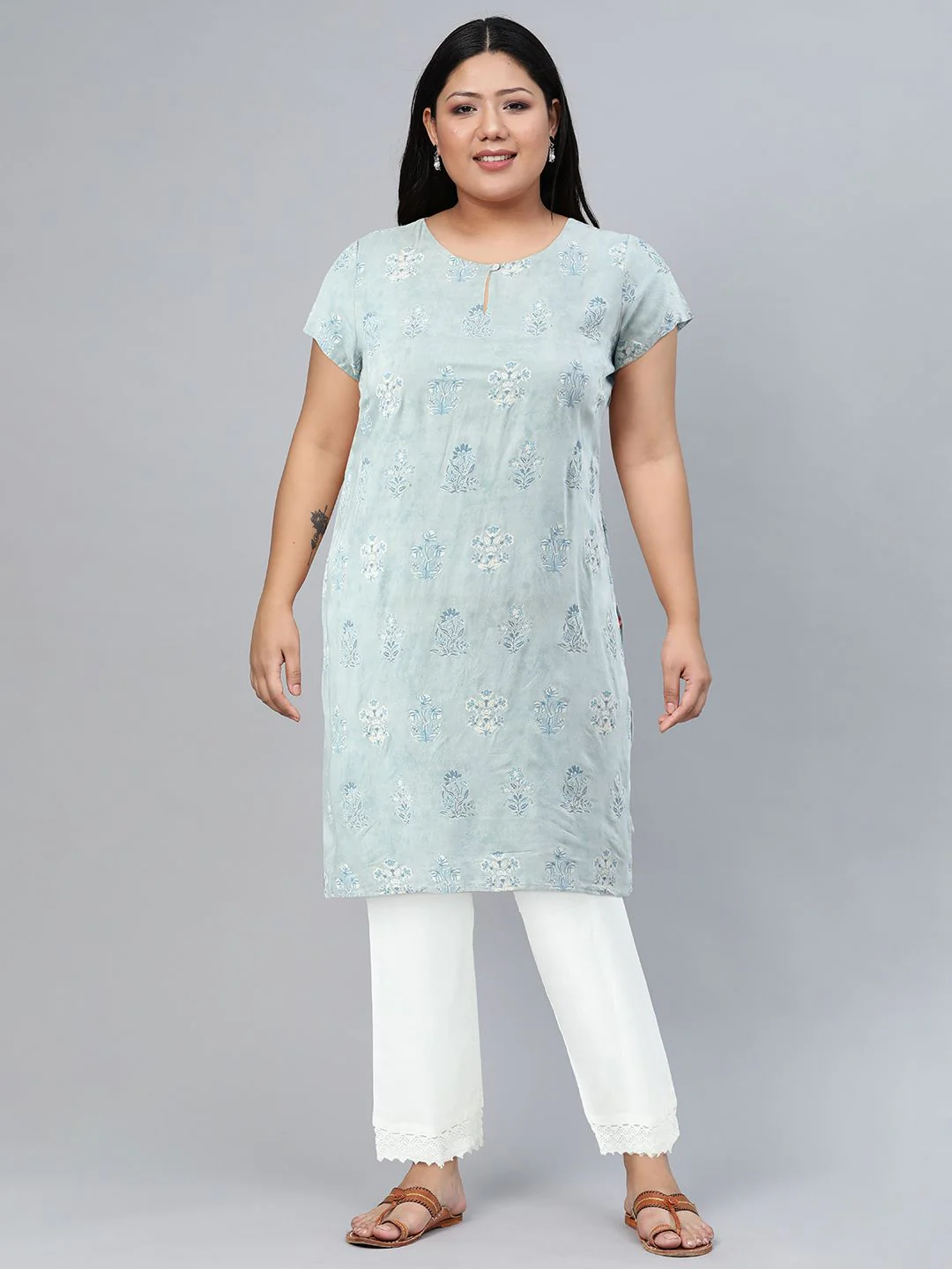 W Women Blue Printed Straight Kurta - Image 2