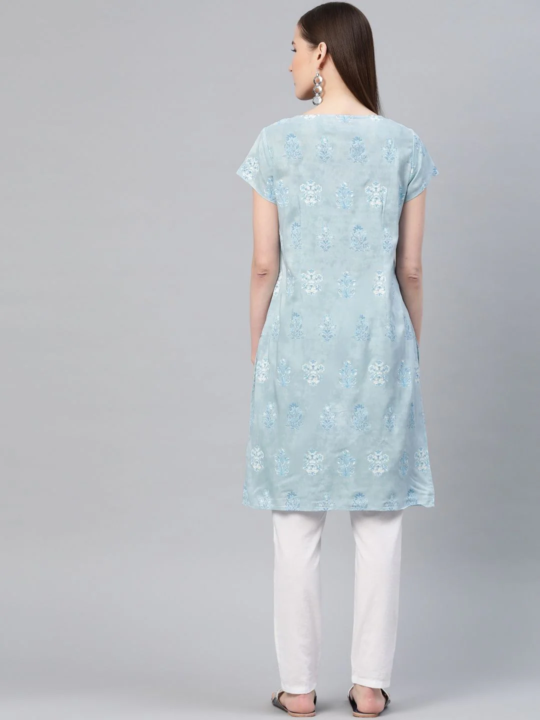 W Women Blue Printed Straight Kurta - Image 6