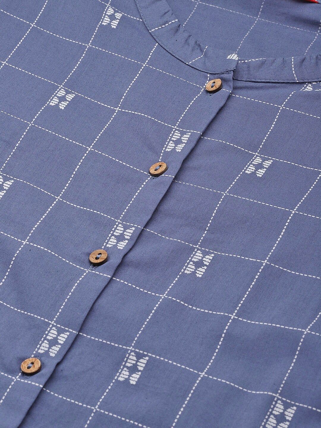 W Women Checked & Printed Cotton Straight Kurta - Image 4