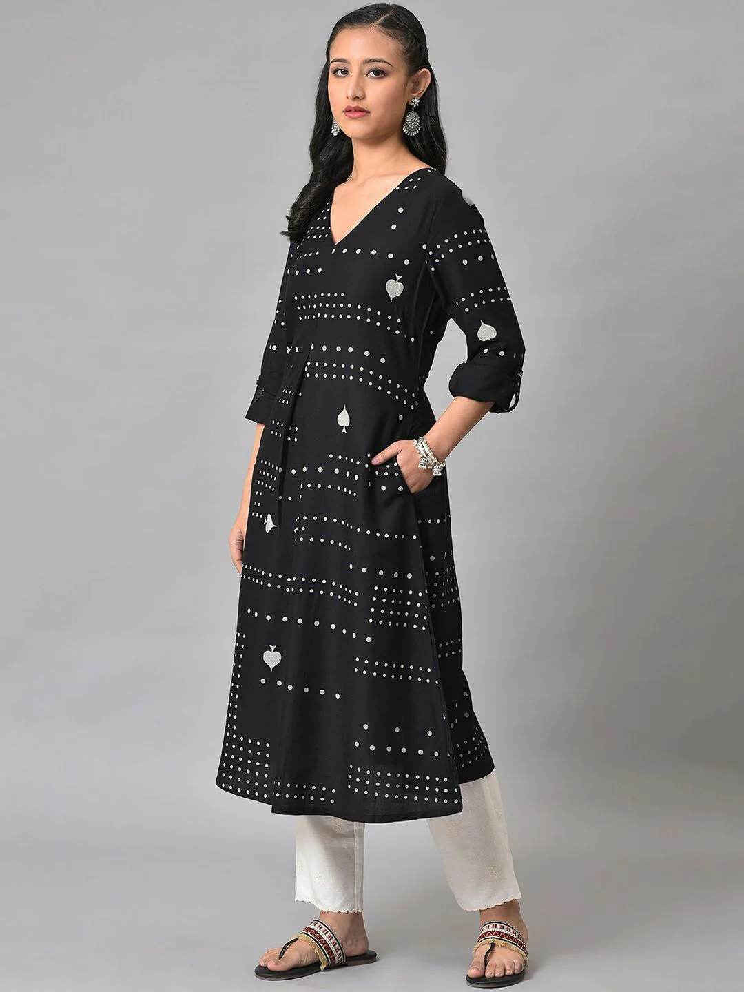 W Women Geometric Printed Anarkali Kurta