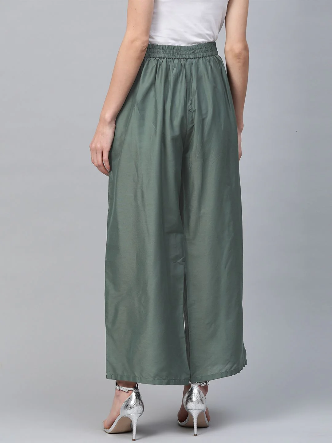 W Women Green Solid Straight Palazzos - Image 5