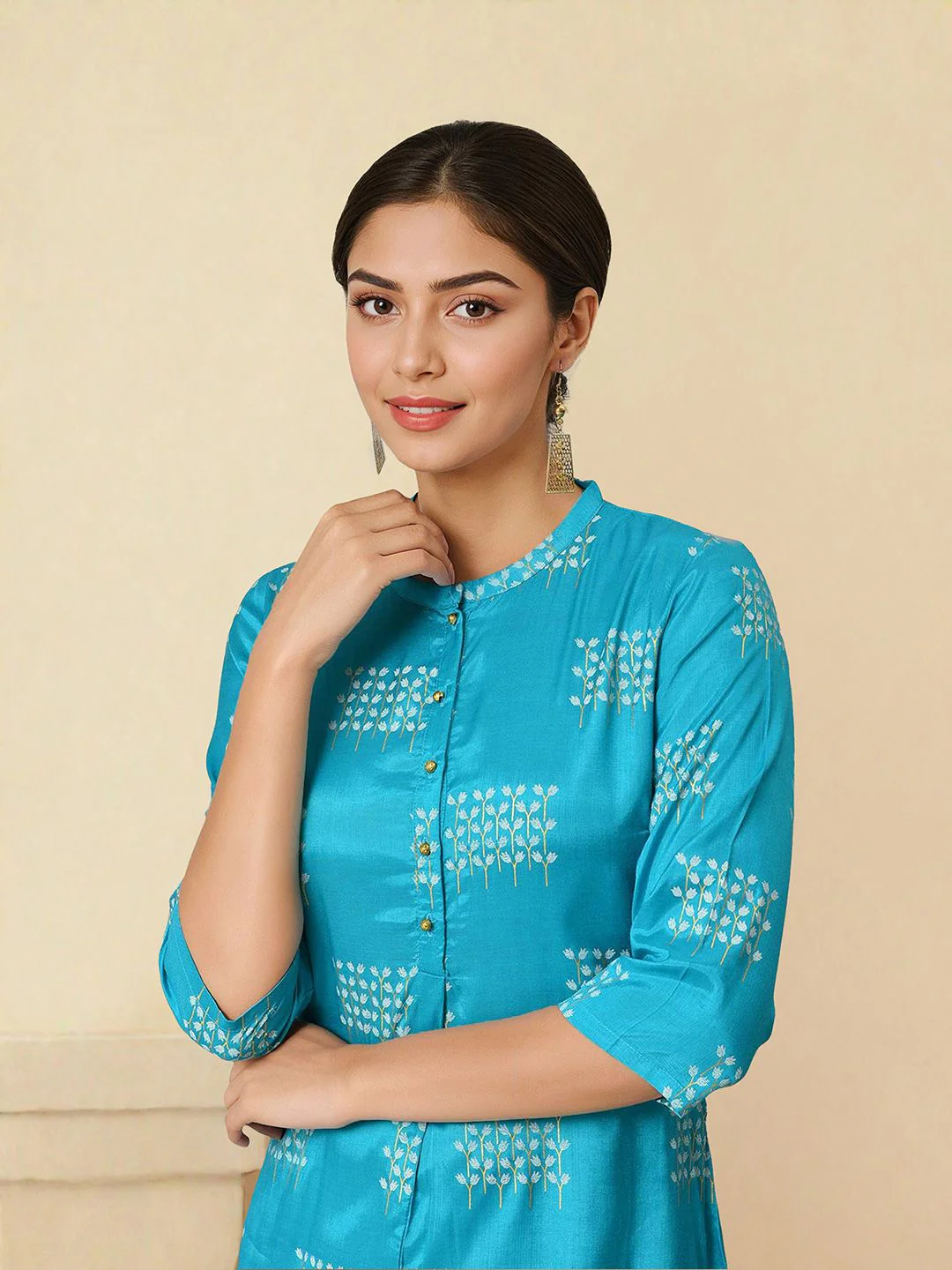 W Women Mandarin Collar Floral Printed Kurta - Image 2