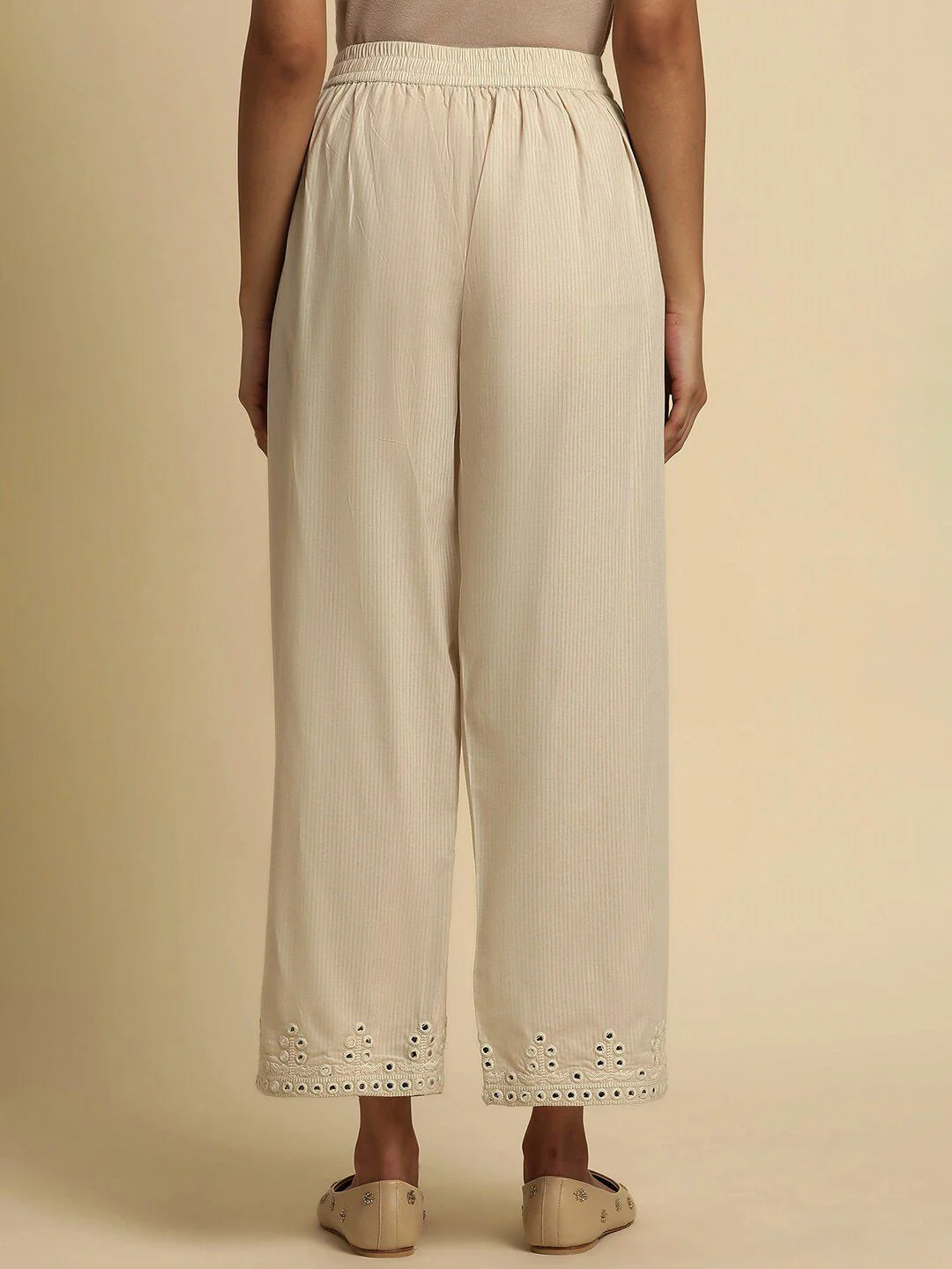 W Women Mid-Rise Pure Cotton Ethnic Parallel Trousers - Image 5