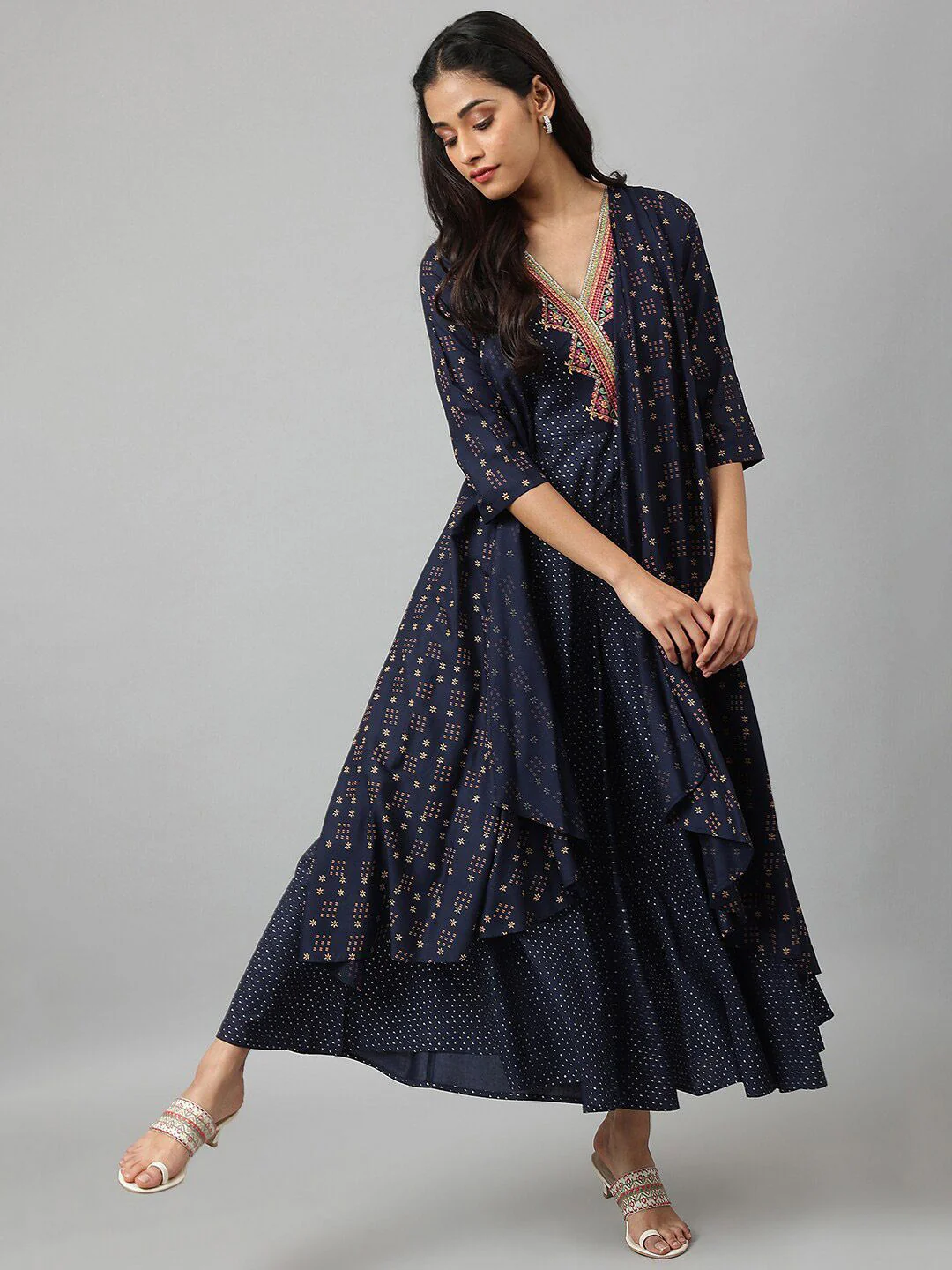 W Women Navy Blue Heavy Festive Gilet Kimono Jumpsuit - Image 3