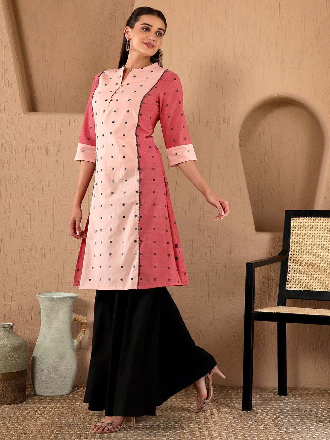 W Women Red Ethnic Motifs Printed Kurta