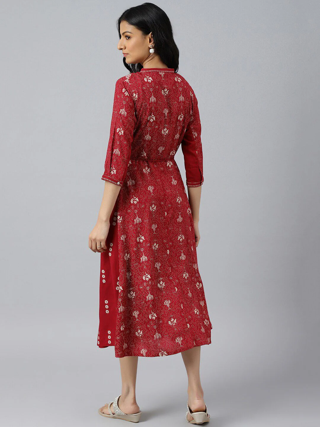W Women Red Floral Printed A-Line Midi Dress - Image 4