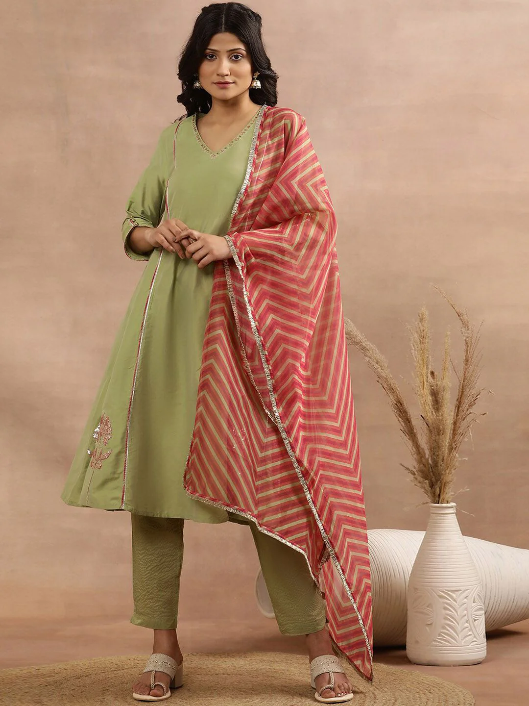 W Women Regular Sequinned Kurta with Trousers & With Dupatta - Image 6